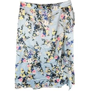 Ted Baker Floral Ruffle Wrap Midi Skirt Blue Yellow Pink Satin 1852179 Womens M